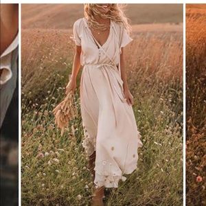 Brand new beige frill sleeve maxi dress